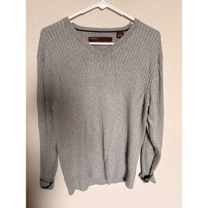 Perry Ellis Gray Ribbed V-Neck Sweater Womens XL Cotton blend Knit Pullover